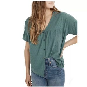 Madewell Swiss Dot V-Neck Blouse in Shaded Evergreen Size 2X